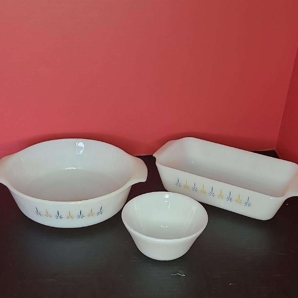 Vintage Fire King Candle Glow Starburst Casserole Dishes